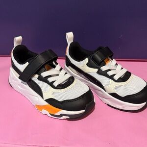 Puma Kids Black, White & Orange Hook-and-Loop Sneakers